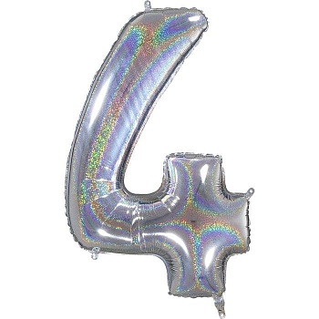 Шар ЦИФРА 4 40" Голография серебро /Silver /102 см/К - купить в магазине Кассандра, фото, 4627166387613, 