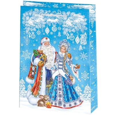 Пакет бумажный 45*32,5*10см Новогодний- Дед Мороз и Снегурочка, ламинированный- купить в магазине Кассандра, фото, 4607012759726, 