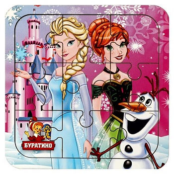 Игрушка деревянная пазл frozen , 10*10 см терм. пакет Буратино в кор.189шт - купить в магазине Кассандра, фото, 4620070141760, 