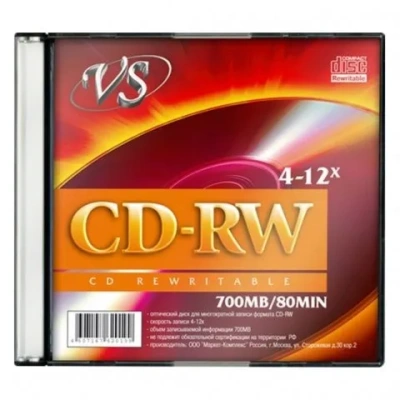 Диск CD-RW VS 700 Мб 4-12х slim- купить в магазине Кассандра, фото, 4607147620199, 