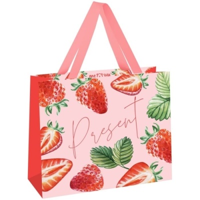 Пакет подарочный 32*26*12см MESHU "Strawberry", отд. фольгой, матовая ламинация- купить в магазине Кассандра, фото, 4680211438388, 
