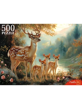 Пазлы " Рыжий кот "  500элементов Олени у озера 50*35см, картонная упаковка 32,3*23,2*4,3см - купить в магазине Кассандра, фото, 4670159276197, 
