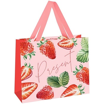 Пакет подарочный 32*26*12см MESHU "Strawberry", отд. фольгой, матовая ламинация - купить в магазине Кассандра, фото, 4680211438388, 
