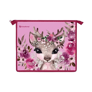 Папка д/тетрадей 1 отд. А5 Schoolformat CUTE DEER 235х190х50 молния пластик роз. д/ - купить в магазине Кассандра, фото, 4602723158776, 