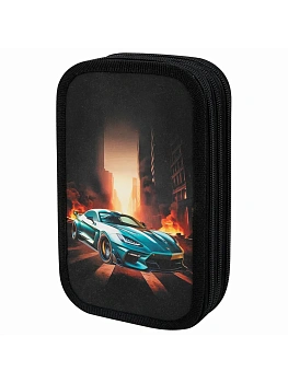 Пенал ЮНЛАНДИЯ, 3 отделения, картон с эффектом soft-touch, 19х11 см, Fire car, 272267 - купить в магазине Кассандра, фото, 4606224431345, 