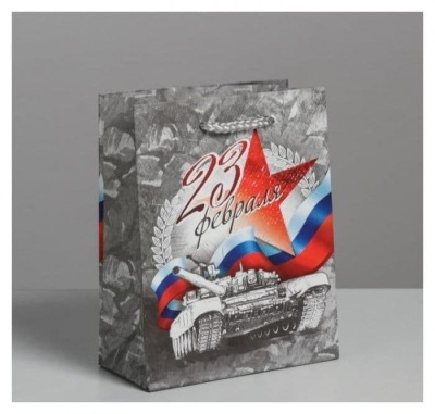 Пакет под бутылку «С праздником 23 февраля», 13 * 36 * 10 см      6991141- купить в магазине Кассандра, фото, 6900069911412, 