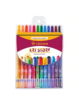 Карандаши восковые Crown "ArtStory", 12цв., выкручивающийся стержень, ПВХ, европодвес - купить в магазине Кассандра, фото, , 