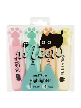 Набор текстовыделителей MESHU "Live, Life, Meow", 04цв., пастельные цвета, 1-5 мм, ПВХ бокс с европод - купить в магазине Кассандра, фото, 4680211644079, 
