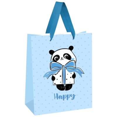 Пакет подарочный 18*23*10см MESHU "PandaGift_Blue", отд. фольгой, матовая ламинация- купить в магазине Кассандра, фото, 4680211437640, 