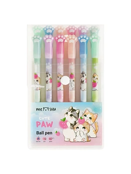 Набор шариковых ручек 12шт., MESHU "Paw"  синие, 0,7мм, корпус ассорти, европодвес - купить в магазине Кассандра, фото, 4680211636111, 