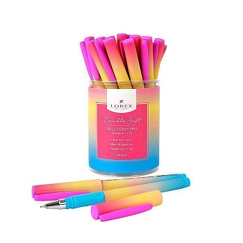 Ручка масляная LOREX GRADIENT.CUTE серия Double Soft 0,70 мм синий, резин.грип, кругл. прорези - купить в магазине Кассандра, фото, 4602723109440, 