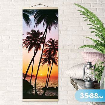 Картина по номерам 35Х88 ПАННО. ПАЛЬМЫ НА ЗАКАТЕ (18 цветов ) - купить в магазине Кассандра, фото, 4660011887470, 