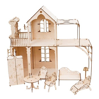 Сборная модель из дерева.Кукольный домик ЦВЕТОК - купить в магазине Кассандра, фото, 4603768384960, 