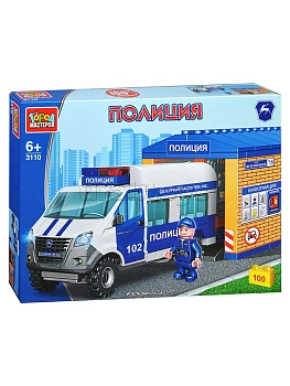 Конструктор полицейская ГАЗЕЛЬ с гаражом, 100 дет. - купить в магазине Кассандра, фото, 4650250569664, 