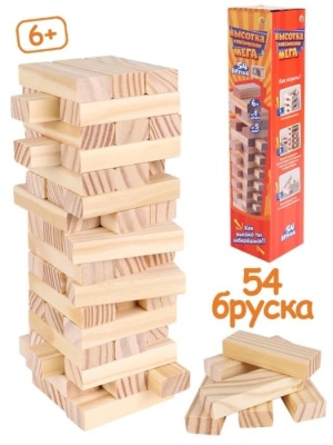 Игра"Башня.Высотка классич.Mega"высота 36см,размер бруска:20*25*75 мм,54 эл,в коробке(Арт.ИН-9652)- купить в магазине Кассандра, фото, 4610144896528, 
