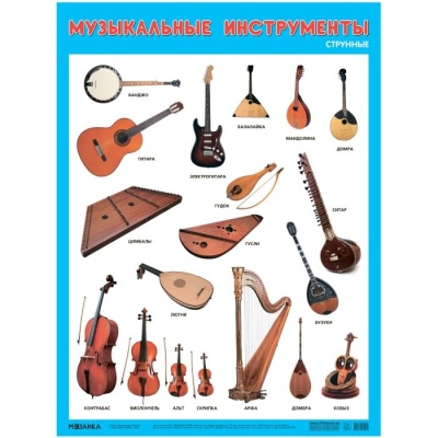 Развивающие плакаты.Музыкальные инструменты. Струнные- купить в магазине Кассандра, фото, 9785431530562, 