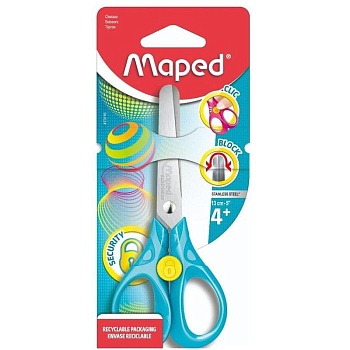 Ножницы детские Maped SECURITY 3D, 13 см, эргоном., симметричные, в блистере - купить в магазине Кассандра, фото, 3154144731102, 