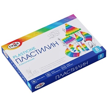 Пластилин Гамма "Классический", 08 цветов, 160г, со стеком, картон. упаковка - купить в магазине Кассандра, фото, 4600395222801, 