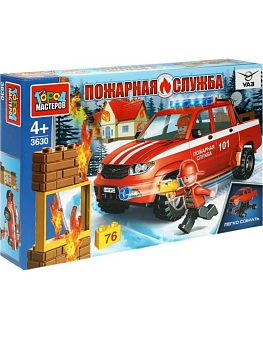 Конструктор UAZ PICKUP ПОЖАРНАЯ СЛУЖБА, 76 дет. - купить в магазине Кассандра, фото, 4680107958006, 