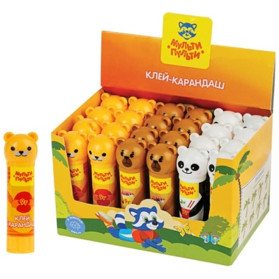 Клей-карандаш Мульти-Пульти "Зверята: Кот, Мишка, Панда", 09г, колпачок в форме животного, ПВП- купить в магазине Кассандра, фото, 4680211317423, 