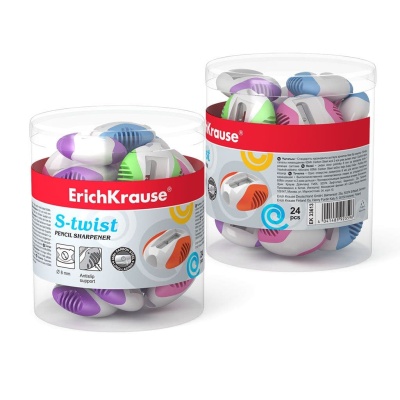 Точилка ErichKrause S-TWIST пласт.корп.  ассорти в тубусе- купить в магазине Кассандра, фото, 4041485336136, 