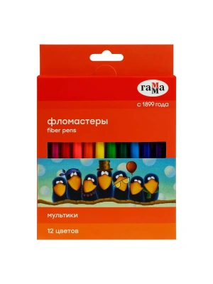 Фломастеры Гамма "Мультики", 12цв., смываемые, картон. упак., европодвес- купить в магазине Кассандра, фото, 4600395041099, 