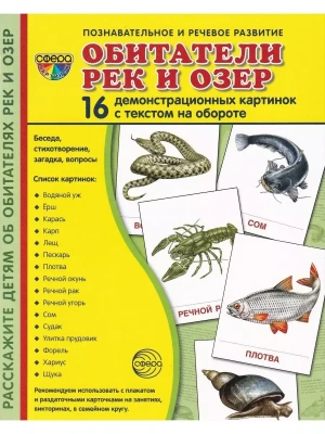 Дем. картинки СУПЕР Обитатели рек и озер. 16 демонстрационных картинок с текстом В ПАПКЕ (173х220 мм- купить в магазине Кассандра, фото, 9785994936375, 